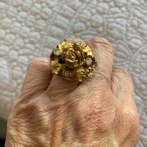 Vintage costume gold rose ring adjustable size
